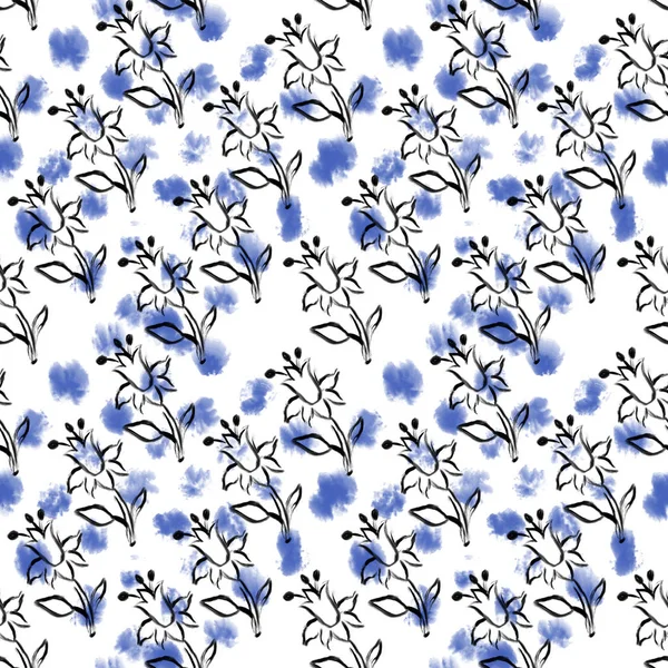 Nahtlose blaue Blume pattern.hand gezeichnet Paint.nature Textur. — Stockfoto