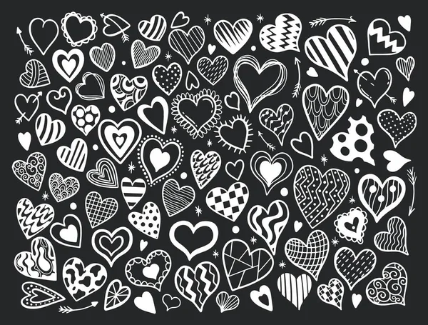 Coração mão desenhada set.Holiday Valentines Day.Doodle estilo . —  Vetores de Stock