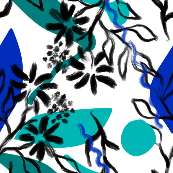 Sömlös blå blomma mönster.Handritad mål.Natur konsistens. — Stockfoto