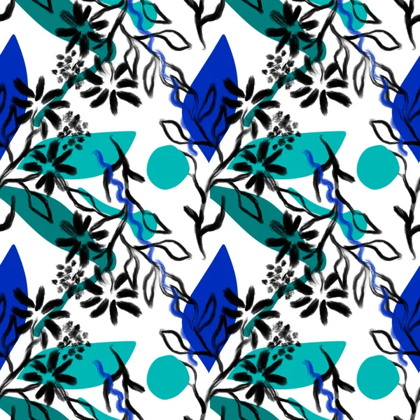 Nahtlose blaue Blume pattern.hand gezeichnet Paint.nature Textur. — Stockfoto