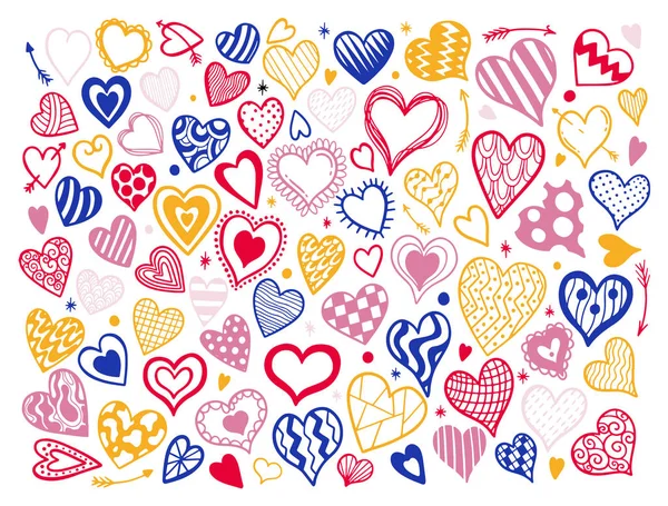 Coração mão desenhada set.Holiday Valentine 's Day.Doodle estilo . —  Vetores de Stock