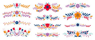 Bölücü flora süsünü ayarla. Dekorasyon renk unsuru tasarımı.