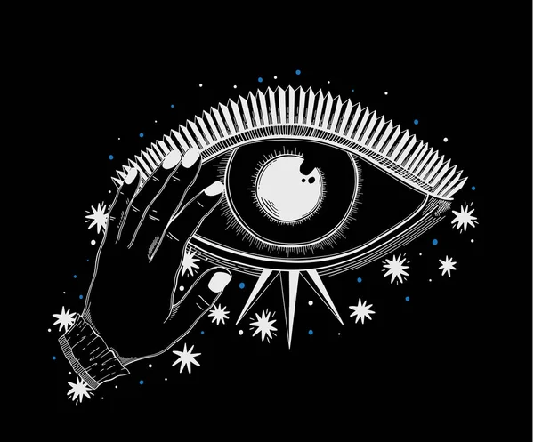 Zło widząc symbol oka. Okultystyczny mistyczny godło, projekt graficzny tatuaż — Wektor stockowy