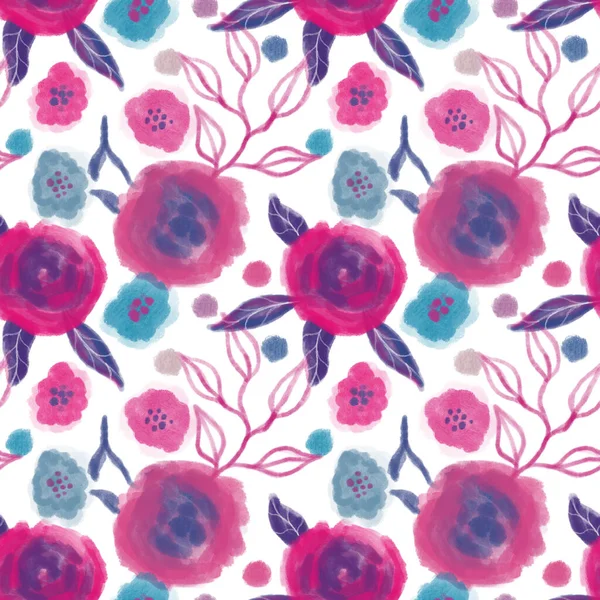 Sömlös blomma rosa ros mönster.Handritad mål.Natur konsistens. — Stockfoto