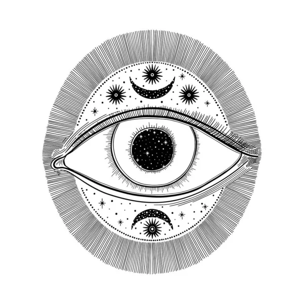 Malvado símbolo de los ojos. emblema místico oculto, diseño gráfico tat — Vector de stock