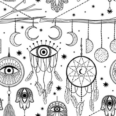 Kusursuz desenli rüya yakalayıcı. Klasik bohem çizim tarzı..