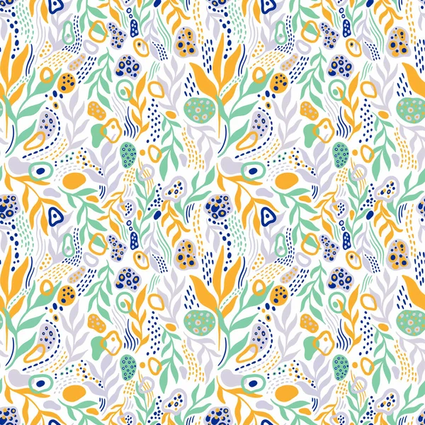 Seamless pattern floral branch drawing. Background with Hand Painted naive style.