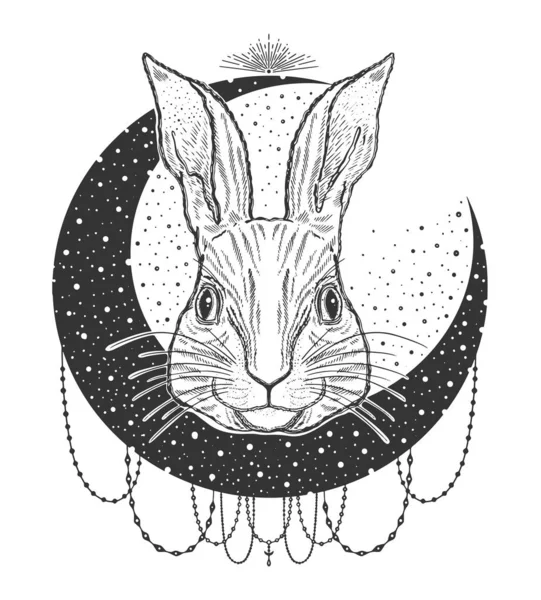Kanin djur magi ritning line.Black linje i vit bakgrundVintage stil tatuering. — Stock vektor