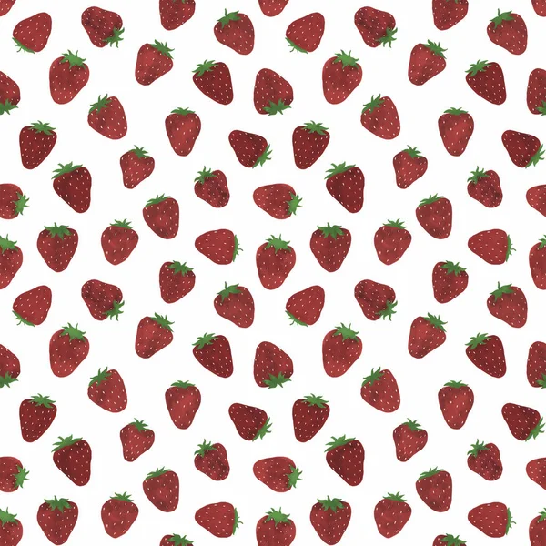 Modello Senza Cuciture Natura Fragola Pittura Disegnata Mano Style Print — Foto Stock