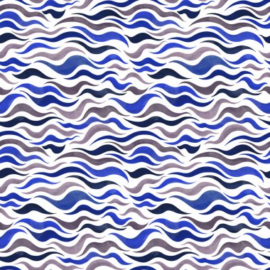 Kusursuz dalgalı deniz deseni. El çizimi boya tarzı. Kumaşı yazdır.