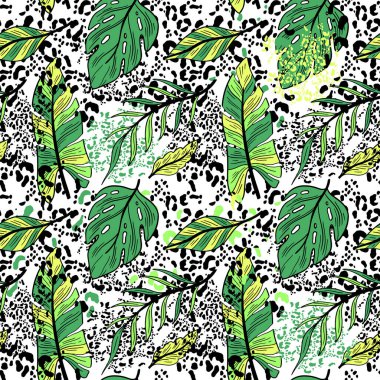 Kusursuz desenli doğa bitkisi. Botanik çiçekli arka plan. Ev dekorasyonu, kumaş, halı, ambalaj için tasarım. Vektör illüstrasyonu.