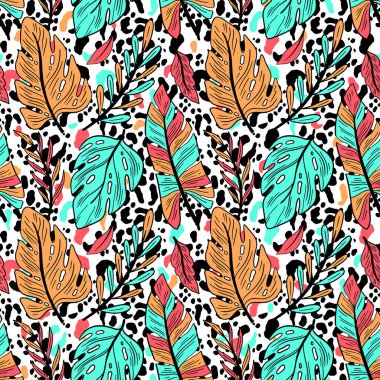 Kusursuz desenli doğa bitkisi. Botanik çiçekli arka plan. Ev dekorasyonu, kumaş, halı, ambalaj için tasarım. Vektör illüstrasyonu.