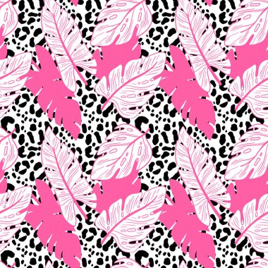 Kusursuz desenli doğa bitkisi. Botanik çiçekli arka plan. Ev dekorasyonu, kumaş, halı, ambalaj için tasarım. Vektör illüstrasyonu.