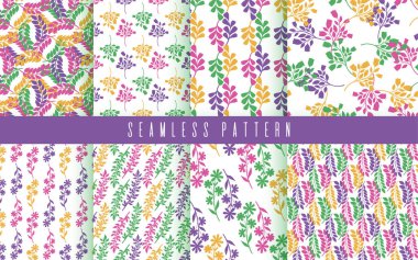 Kusursuz desen parlak renk seti. Doğa bitkileri basit bir süs. Vektör illüstrasyonu.