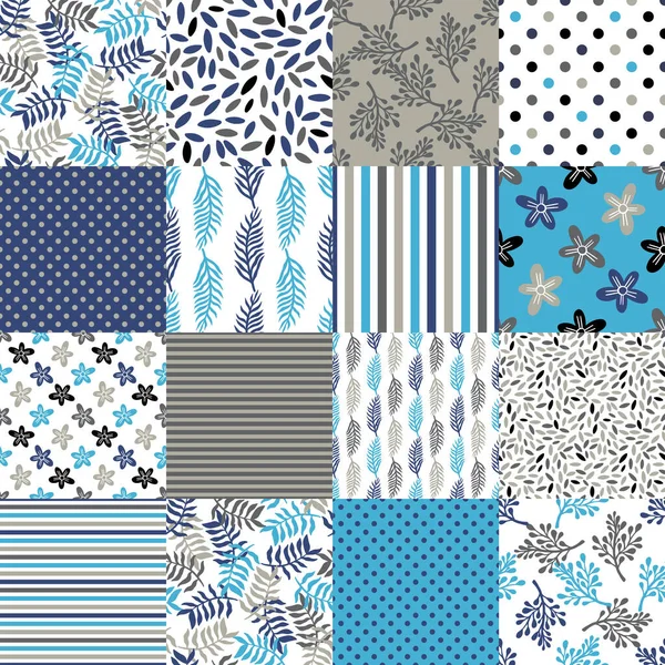 Patrón Sin Costuras Patchwork Naturaleza Color Azul Imprimir Tela Textil — Vector de stock