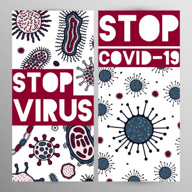 Coronovirus enfeksiyonu COVID-19 uyarı afişi. 20. yüzyıl salgını, hava yoluyla bulaşıyor. Vektör illüstrasyonu.