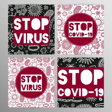 Coronovirus enfeksiyonu COVID-19 uyarı afişi. 20. yüzyıl salgını, hava yoluyla bulaşıyor. Vektör illüstrasyonu.