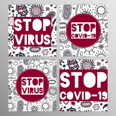 Coronovirus enfeksiyonu COVID-19 uyarı afişi. 20. yüzyıl salgını, hava yoluyla bulaşıyor. Vektör illüstrasyonu.