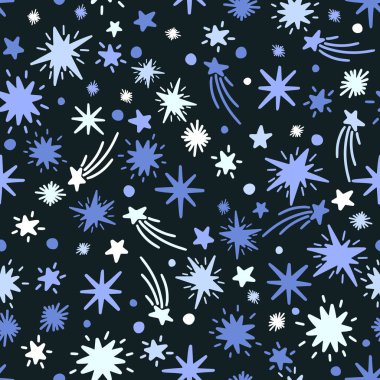 Kusursuz desenli yıldız karalaması. Tasarım baskı kumaşı, tekstil. Soyut süs..