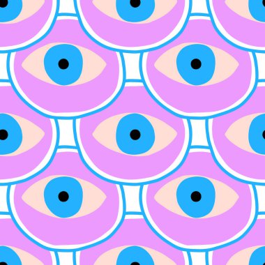 Pürüzsüz bir desen ve büyülü gözler. Mistik bir ikon el izi. Çizgi film stili, işaret dili, ilham verici göz..