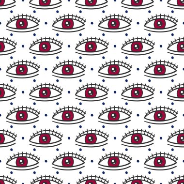 Pürüzsüz bir desen ve büyülü gözler. Mistik bir ikon el izi. Çizgi film stili, işaret dili, ilham verici göz..