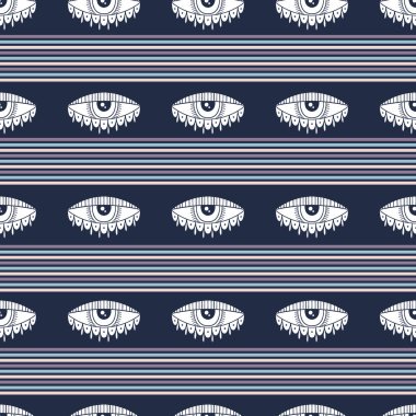 Pürüzsüz bir desen ve büyülü gözler. Mistik bir ikon el izi. Çizgi film stili, işaret dili, ilham verici göz..