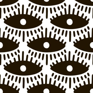 Pürüzsüz bir desen ve büyülü gözler. Mistik bir ikon el izi. Çizgi film tarzı, işaret dili, ilham verici göz. Vektör illüstrasyonu