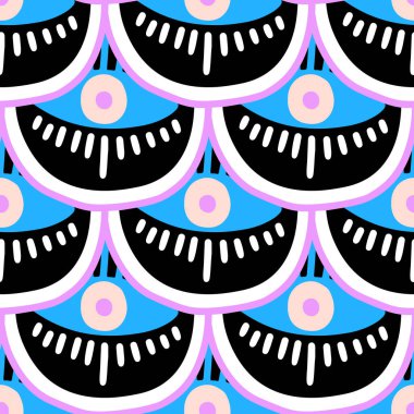 Pürüzsüz bir desen ve büyülü gözler. Mistik bir ikon el izi. Çizgi film tarzı, işaret dili, ilham verici göz. Vektör illüstrasyonu