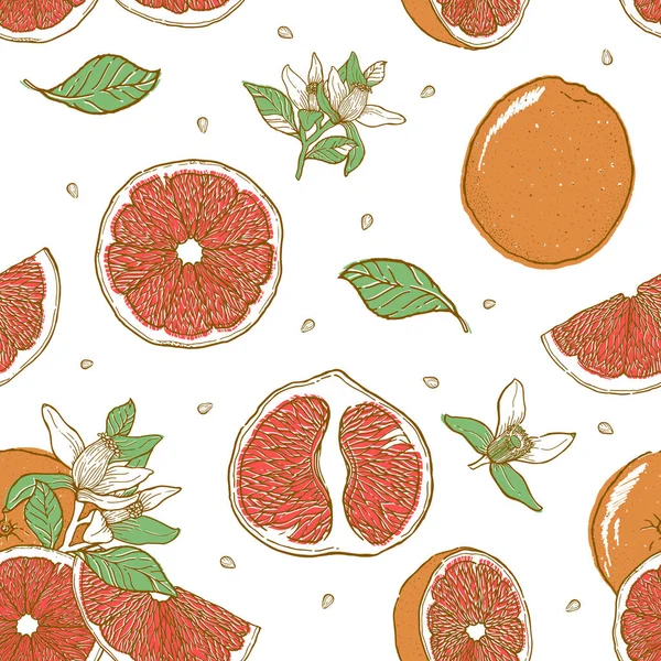 シームレスなパターングレープフルーツ食品の装飾 ベジタリアンおいしい自然 健康的な食事 ベクターイラスト — ストックベクタ
