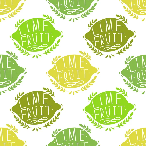 Modello Senza Cuciture Lime Frutta Verdura Sagome Alimentari Con Lettering — Vettoriale Stock