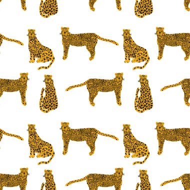 Leopar hayvan desenli. Tropik bitki arkaplandan ayrılıyor. Vektör illüstrasyonu.