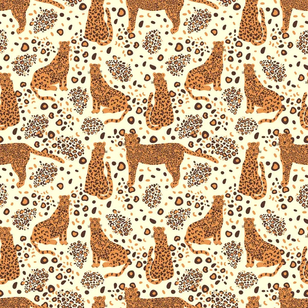 Leoparddjurens Sömlösa Mönster Tropiska Växtblad Bakgrund Vektor Illustration — Stock vektor