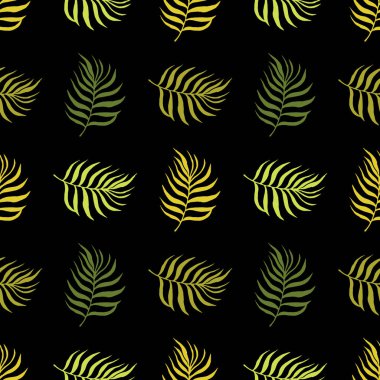  Kusursuz desenli tropikal bitki yaprağı seti. Botanik çiçek özgeçmişi. Ev dekorasyonu, kumaş, halı ve ambalaj için tasarlanmış. Vektör illüstrasyonu.