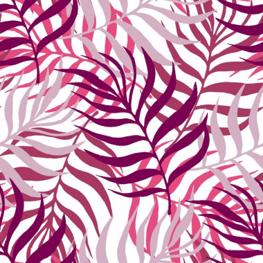  Kusursuz desenli tropikal bitki yaprağı seti. Botanik çiçek özgeçmişi. Ev dekorasyonu, kumaş, halı ve ambalaj için tasarlanmış. Vektör illüstrasyonu.