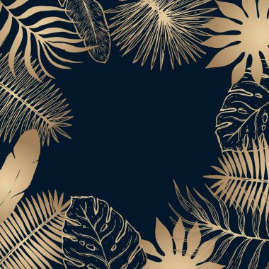 Tropikal bitki yaprağı iskeleti. Botanik çiçekli element arka planı. Vektör illüstrasyonu.