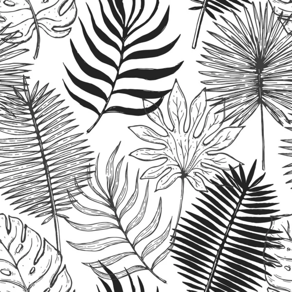  Kusursuz desenli tropikal bitki yaprağı seti. Botanik çiçek özgeçmişi. Ev dekorasyonu, kumaş, halı ve ambalaj için tasarlanmış. Vektör illüstrasyonu.