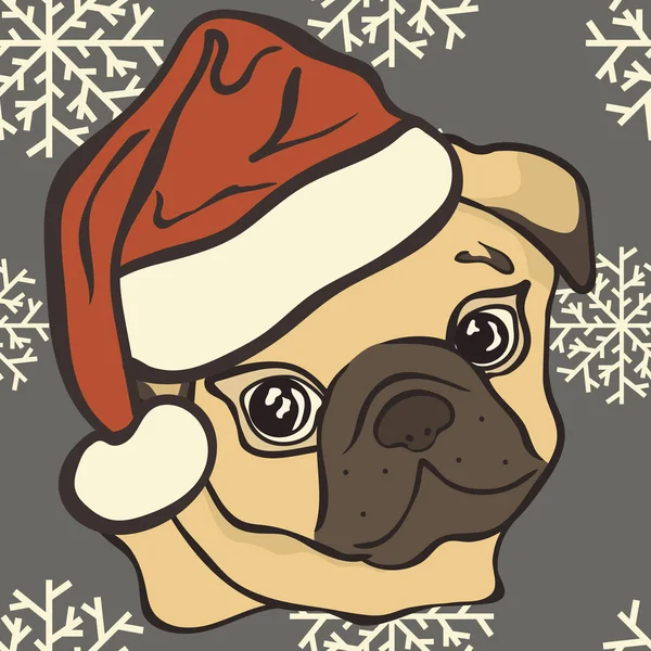 Vector Perro Navidad Feliz Navidad Feliz Año Nuevo Estilo Tradicional — Vector de stock
