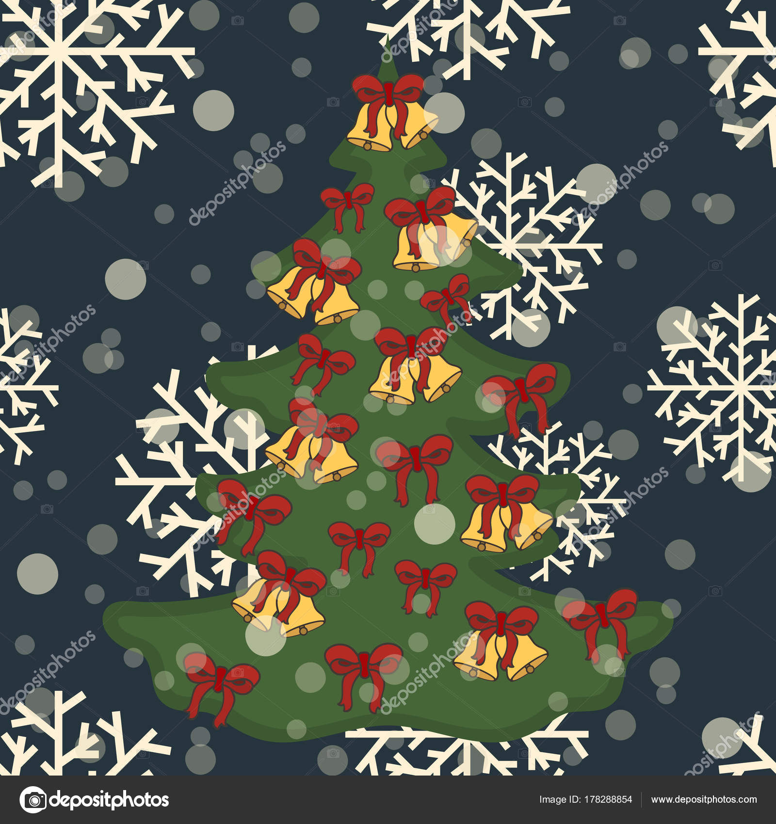 Christmas Tree Decoration Vector Image Flat Style Fir Bows Bells Stock