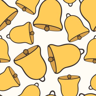 Jingle bells vektör Dikişsiz desen beyaz arka plan üzerinde izole. Neşeli Noel ve mutlu yeni yıl tasarım, geleneksel tarzda. Şerit olmadan altın Noel Zille. Basit en az düz tasarımı