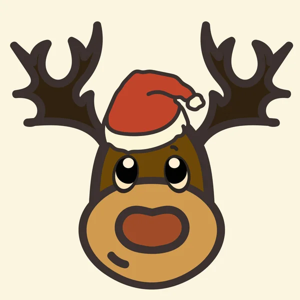 Funny Santa Deer Head Cartoon Vector Image Rudolf Santa Cap — Stock Vector
