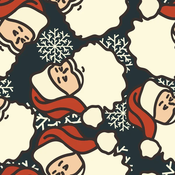 Weihnachtsmann Nahtlose Muster Isoliert Auf Dunklem Hintergrund Der Kopf Des — Stockvektor