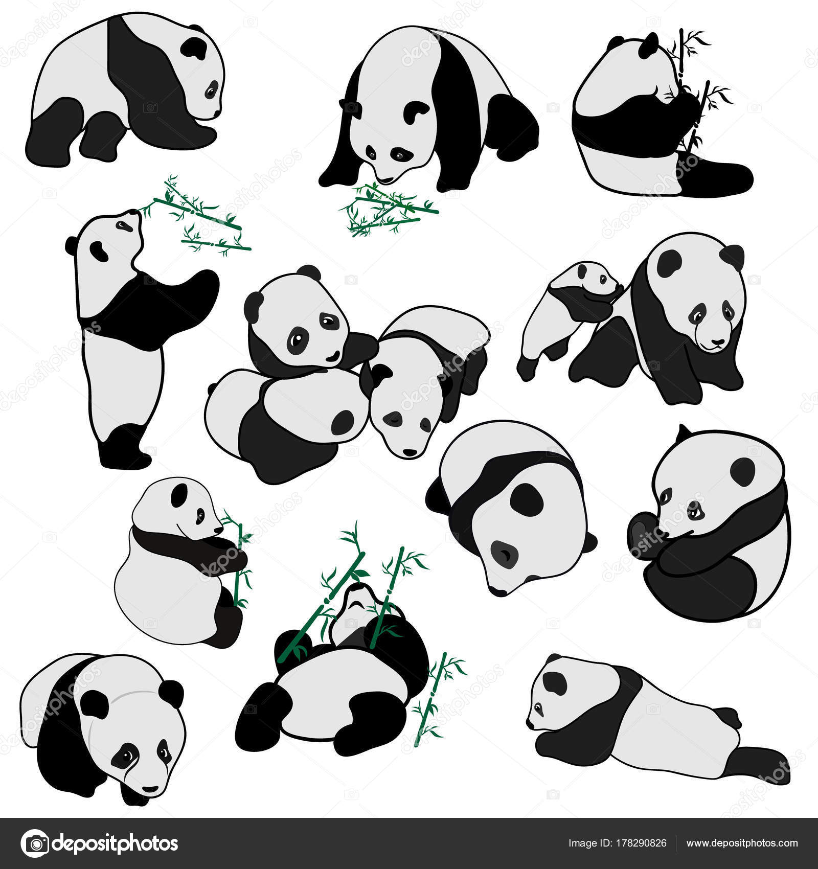 Big Set Vector Panda Silhouettes Isolated White Background Cute Panda Stock Vector C Anna 1161