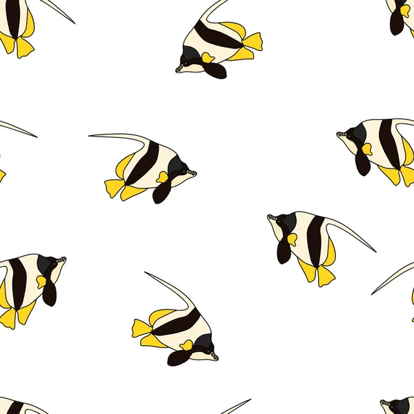 Heniochus Papillon Poissons Vecteur Motif Sans Couture Dans Style Minimal — Image vectorielle