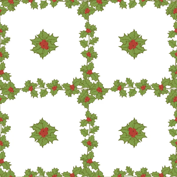 Feliz Natal Feliz Ano Novo Estilo Tradicional Holly Mistletoe Design — Vetor de Stock
