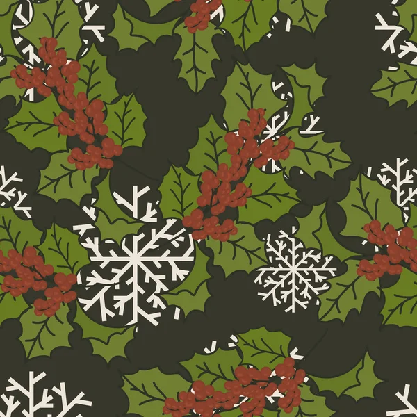 Vrolijke Kerstmis Gelukkig Nieuwjaar Ontwerp Traditionele Stijl Holly Maretak Minimaal — Stockvector