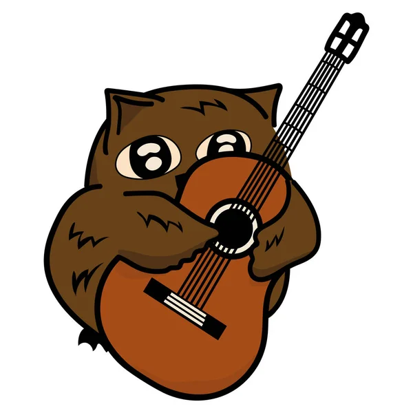 Κουκουβάγια Παίζει Κιθάρα Διανυσματική Εικόνα Αστεία Μικρή Γλαύξ Μουσικός Πουλί — Διανυσματικό Αρχείο