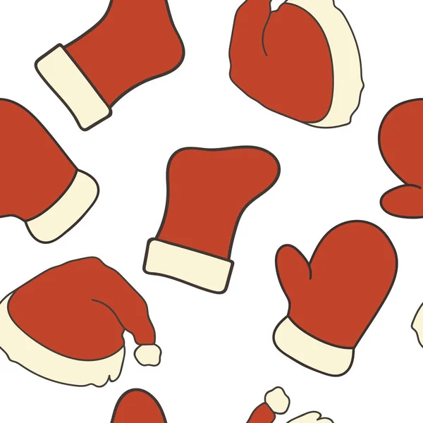 Cappello Calzino Guanti Babbo Natale Modello Senza Cuciture Natale Sfondo — Vettoriale Stock