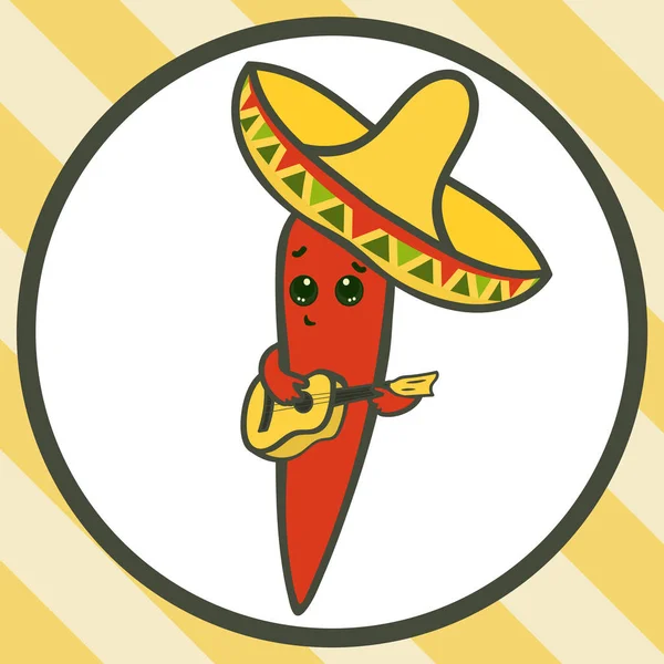 Vektor Illustration Chilipeppar Sombrero Isolerade Vitt Cartoon Chili Symbol Mexikansk — Stock vektor