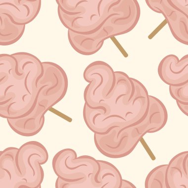 Pembe pamuk şeker vektör seamless modeli üzerinde ışık arka plan izole. Candyfloss Stick. Çocuk tatlılar. Şeker tekrarlanan Yazdır bulutlar. Pastel renklerde retro tarzı. Basit en az düz tasarımı.