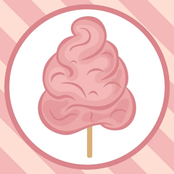 Imagen Vectorial Algodón Rosa Aislada Blanco Candyfloss Emblema Del Palo — Archivo Imágenes Vectoriales